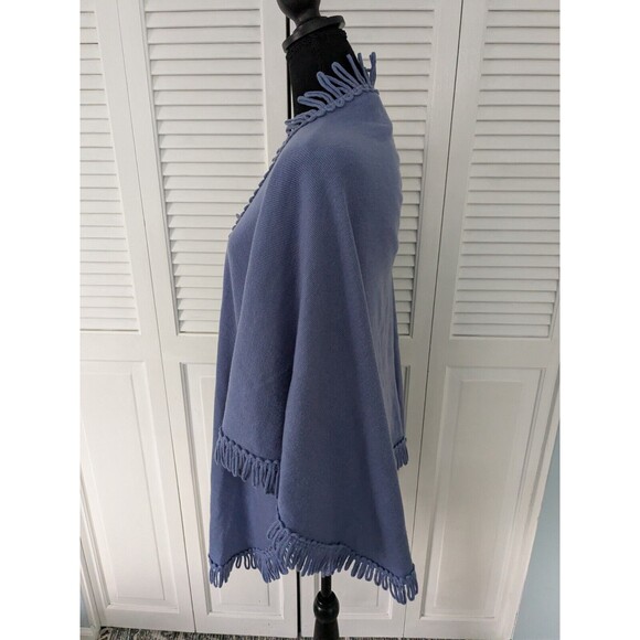 Coldwater Creek Women's One Sz Ruana Fringe Knit Wrap Shawl Cape Periwinkle Boho - Picture 5 of 9